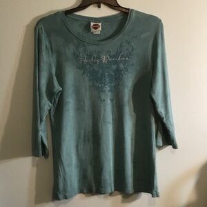 Harley-Davidson Women's Seafoam Green /Teal 3/4 Sleeve Graphic Tee